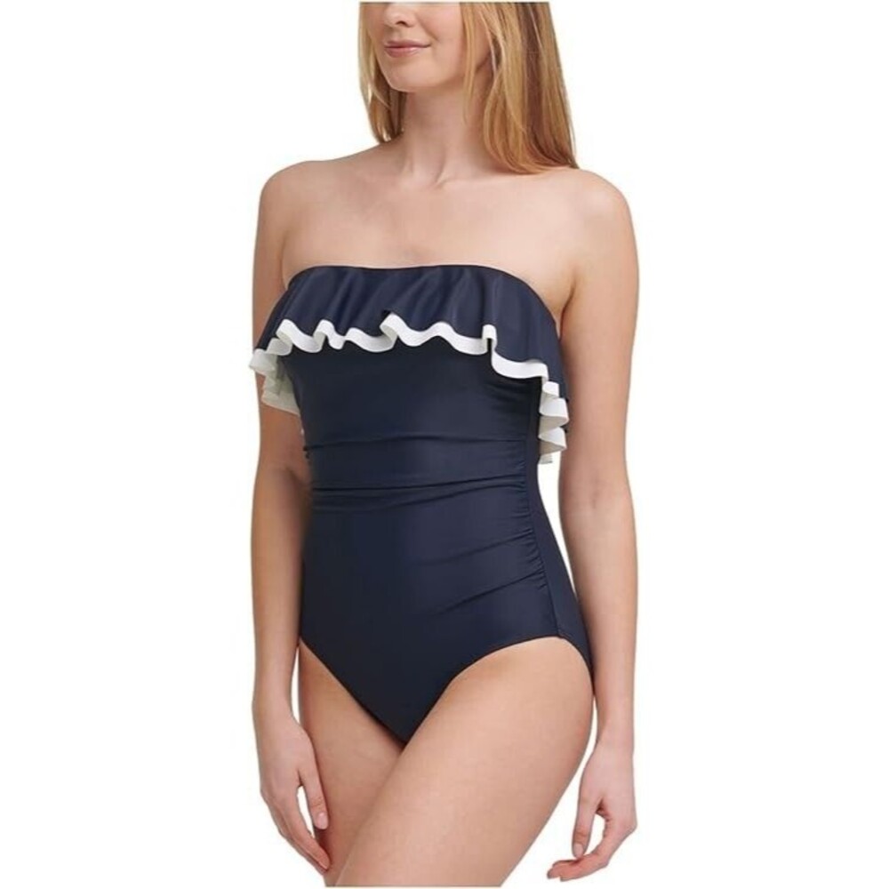 NEW Tommy Hilfiger Women's Swimsuit Black Size 12 Ruffle One Piece bikini bottom